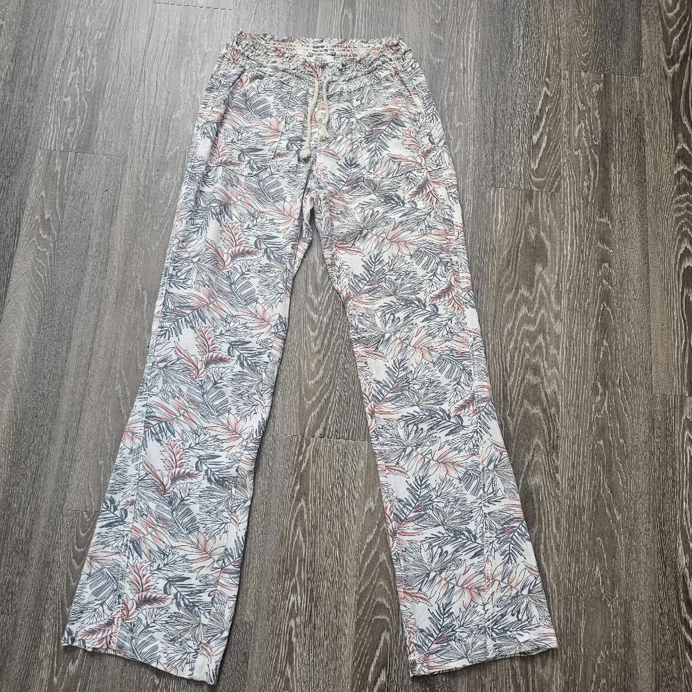 Cali 1850 Los Angeles Linen Blend Tropical Print Wide Leg Stretch Waist Pants Sm - Picture 1 of 3